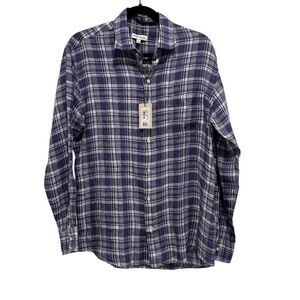 Peter Millar Crown Men's Linen Shirt Size Medium Button Up Check Long Sleeve NWT